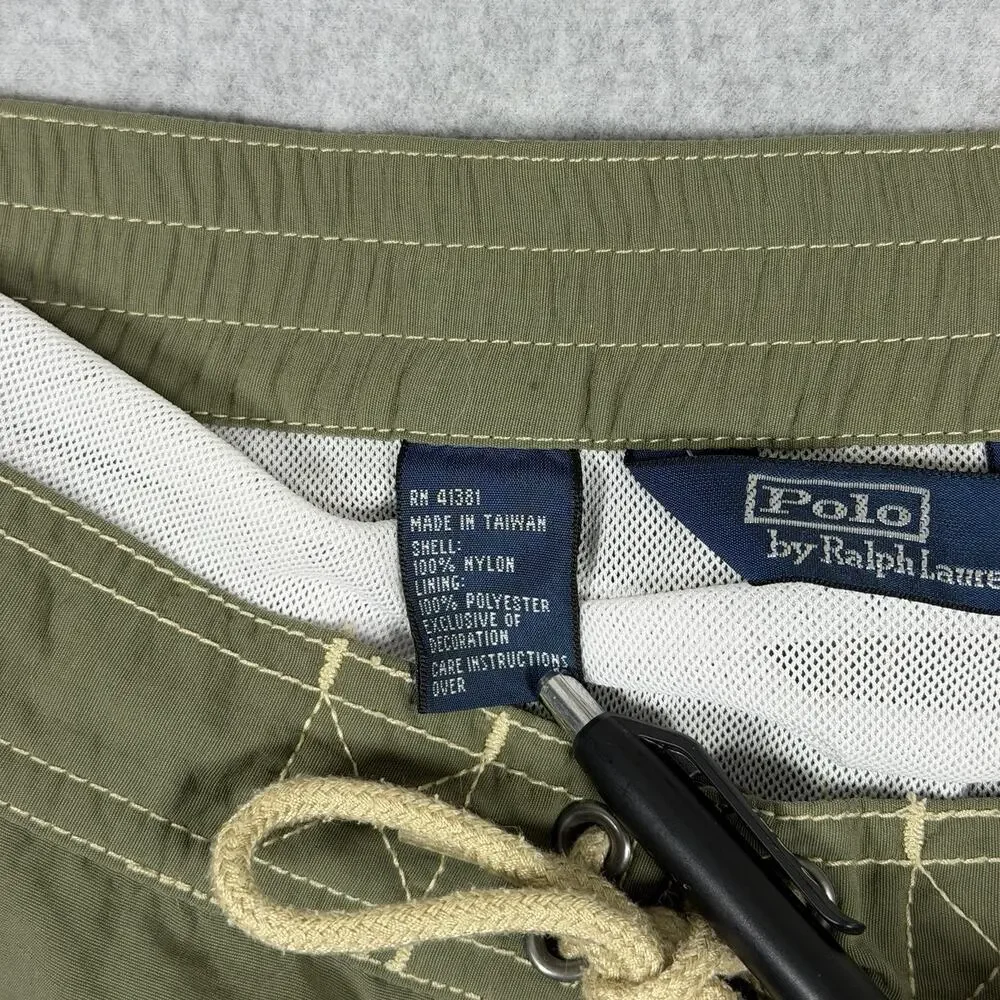 Polo Ralph Lauren Men's Swim Trunks XL Olive Cargo Pocket Lined Drawstring Pony